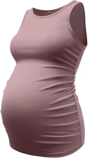 DEBELLY Maternity Tank Tops Women's Sleeveless Ribbed T-Shirts Round Neck Side Ruched Pregnancy Cami Basic Mama Summer Vests