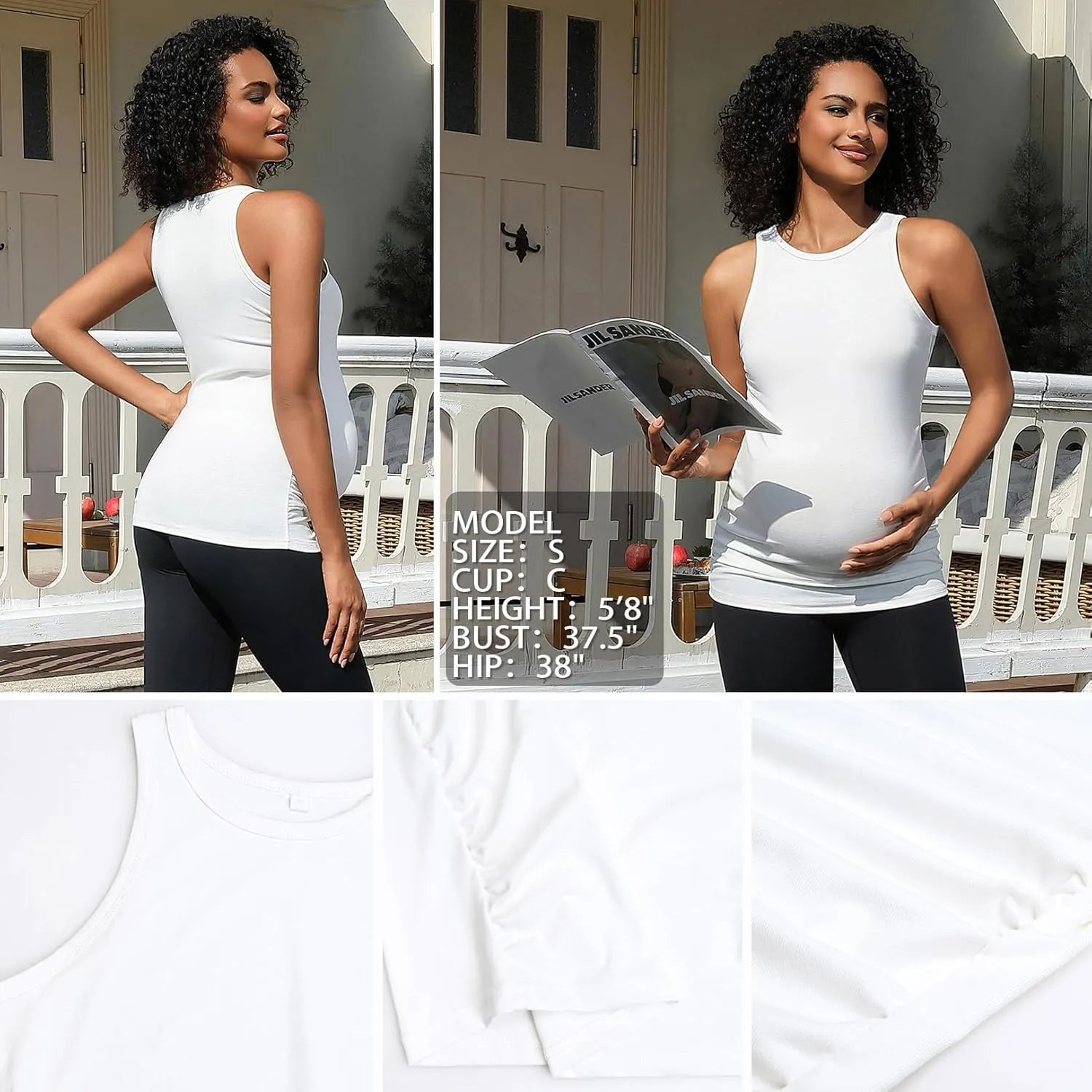 DEBELLY Maternity Tank Tops Women's Sleeveless Ribbed T-Shirts Round Neck Side Ruched Pregnancy Cami Basic Mama Summer Vests