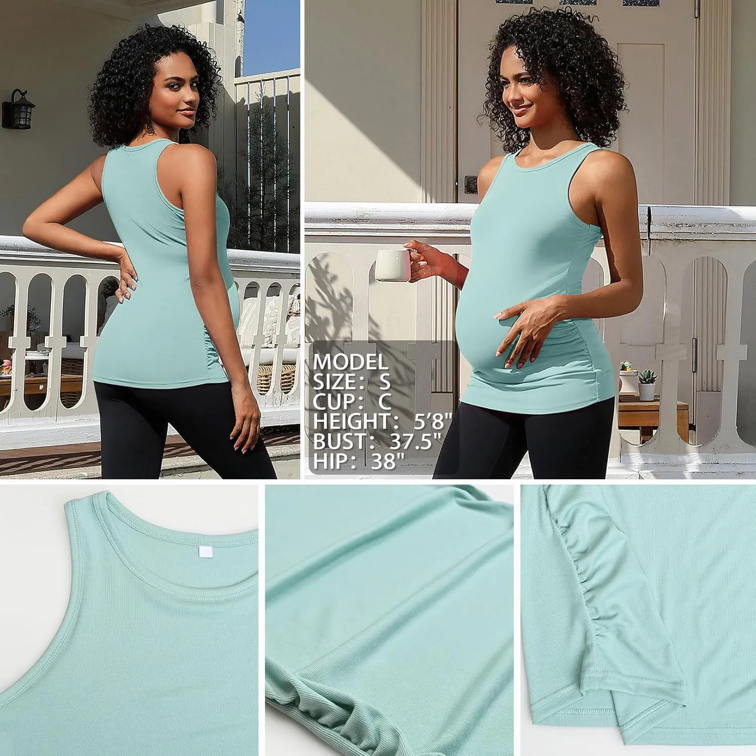 DEBELLY Maternity Tank Tops Women's Sleeveless Ribbed T-Shirts Round Neck Side Ruched Pregnancy Cami Basic Mama Summer Vests