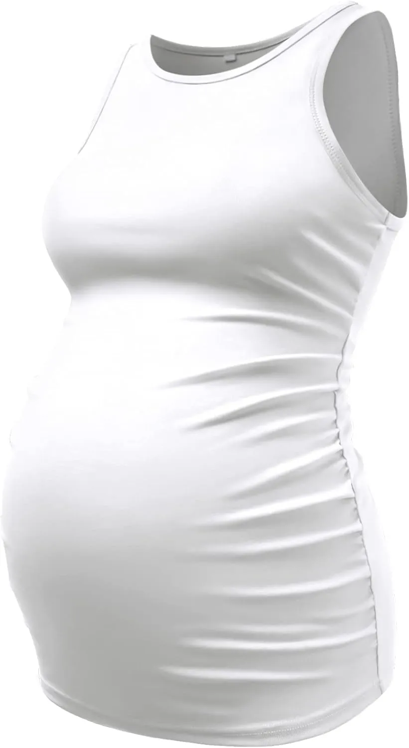 DEBELLY Maternity Tank Tops Women's Sleeveless Ribbed T-Shirts Round Neck Side Ruched Pregnancy Cami Basic Mama Summer Vests
