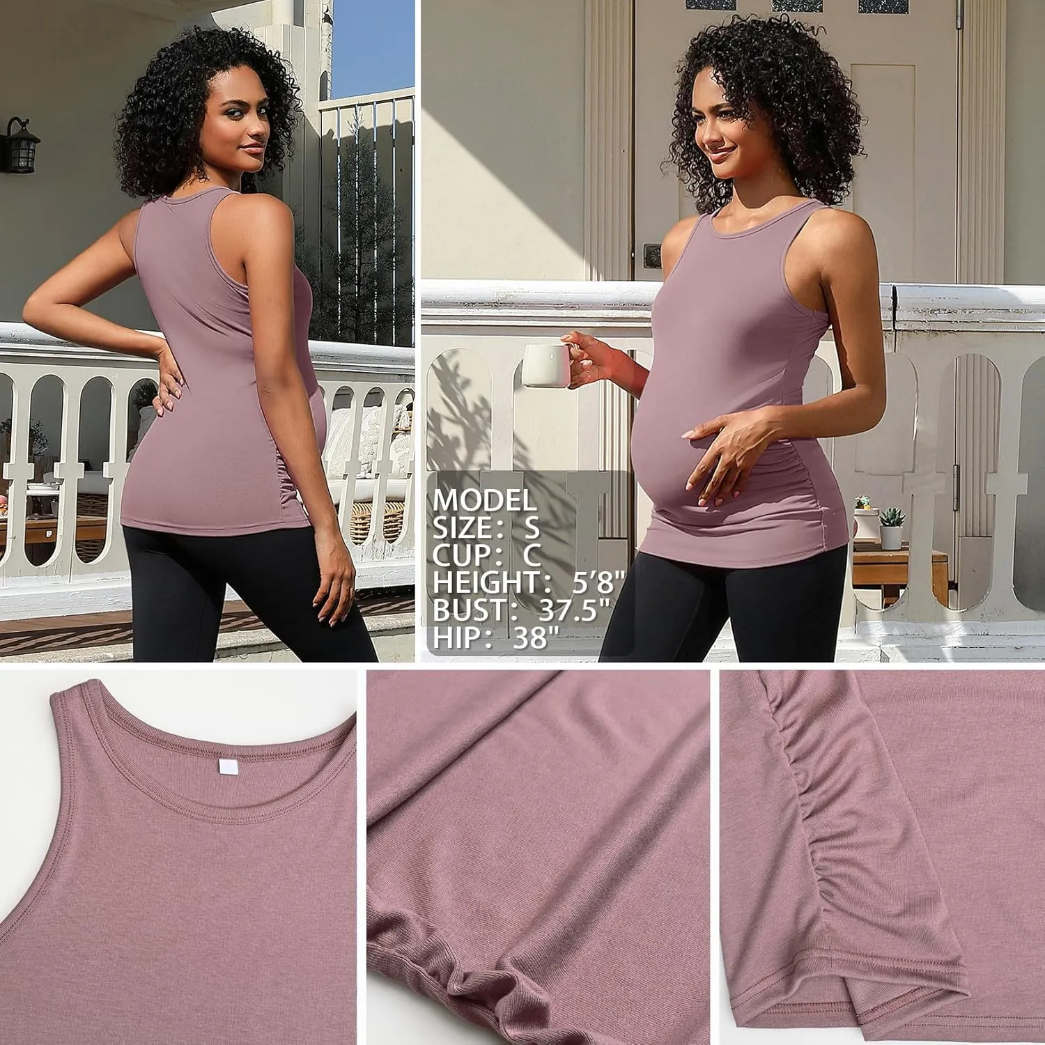 DEBELLY Maternity Tank Tops Women's Sleeveless Ribbed T-Shirts Round Neck Side Ruched Pregnancy Cami Basic Mama Summer Vests