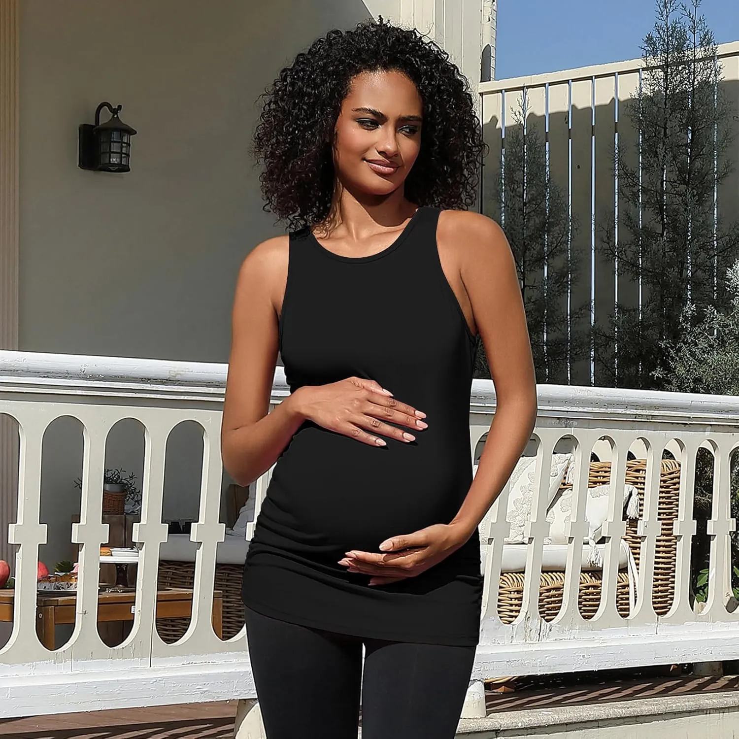 DEBELLY Maternity Tank Tops Women's Sleeveless Ribbed T-Shirts Round Neck Side Ruched Pregnancy Cami Basic Mama Summer Vests