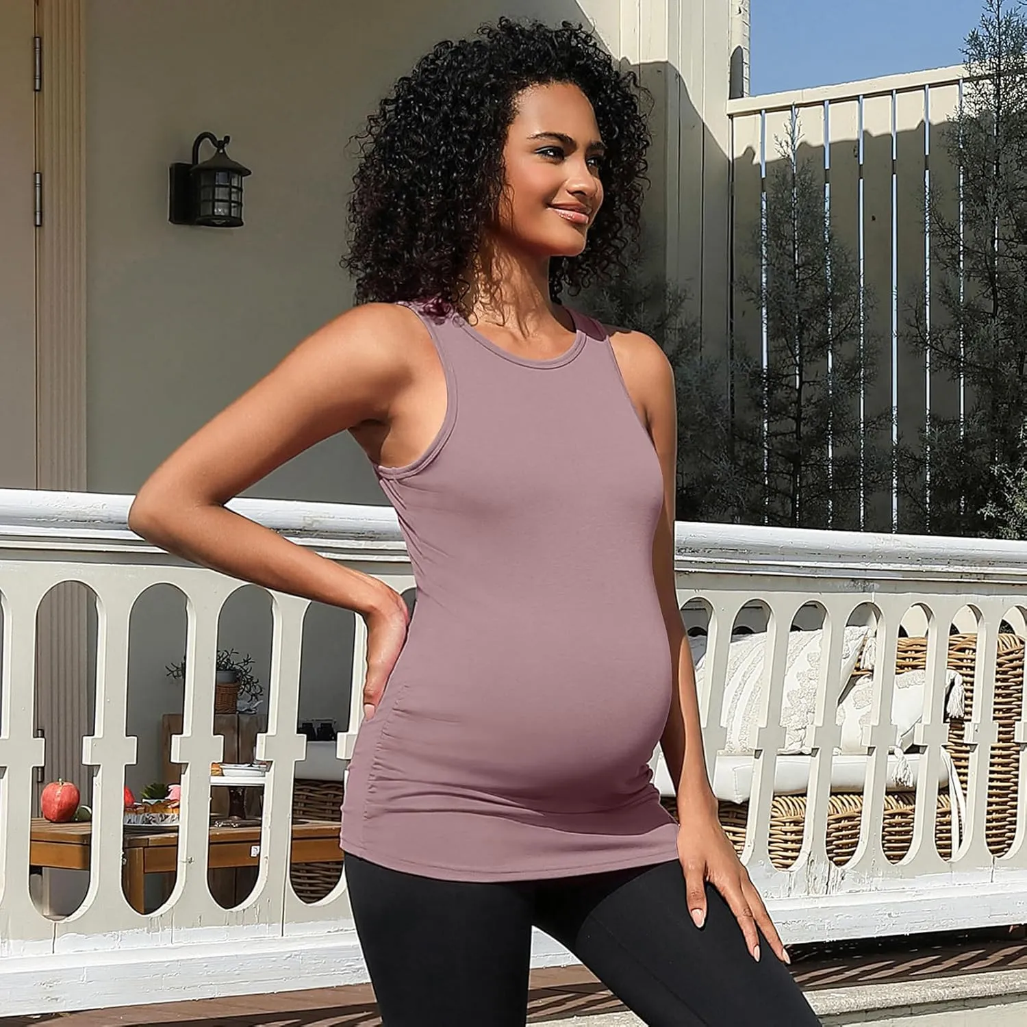 DEBELLY Maternity Tank Tops Women's Sleeveless Ribbed T-Shirts Round Neck Side Ruched Pregnancy Cami Basic Mama Summer Vests