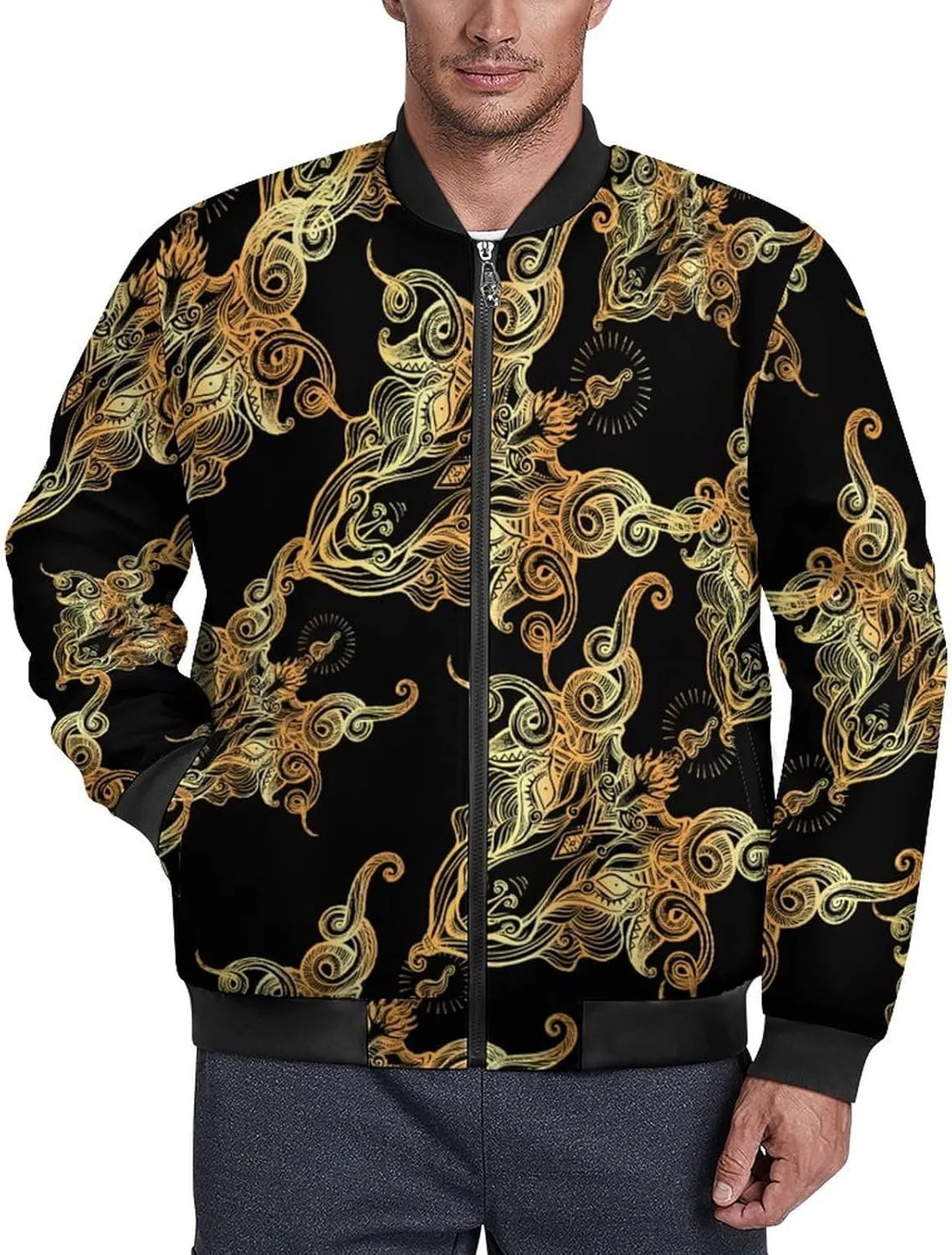 Demon Goat Baphomet Men's Bomber Jacket Lightweight Windbreaker Fashion Spring Fall Coats Casual Jackets for Men