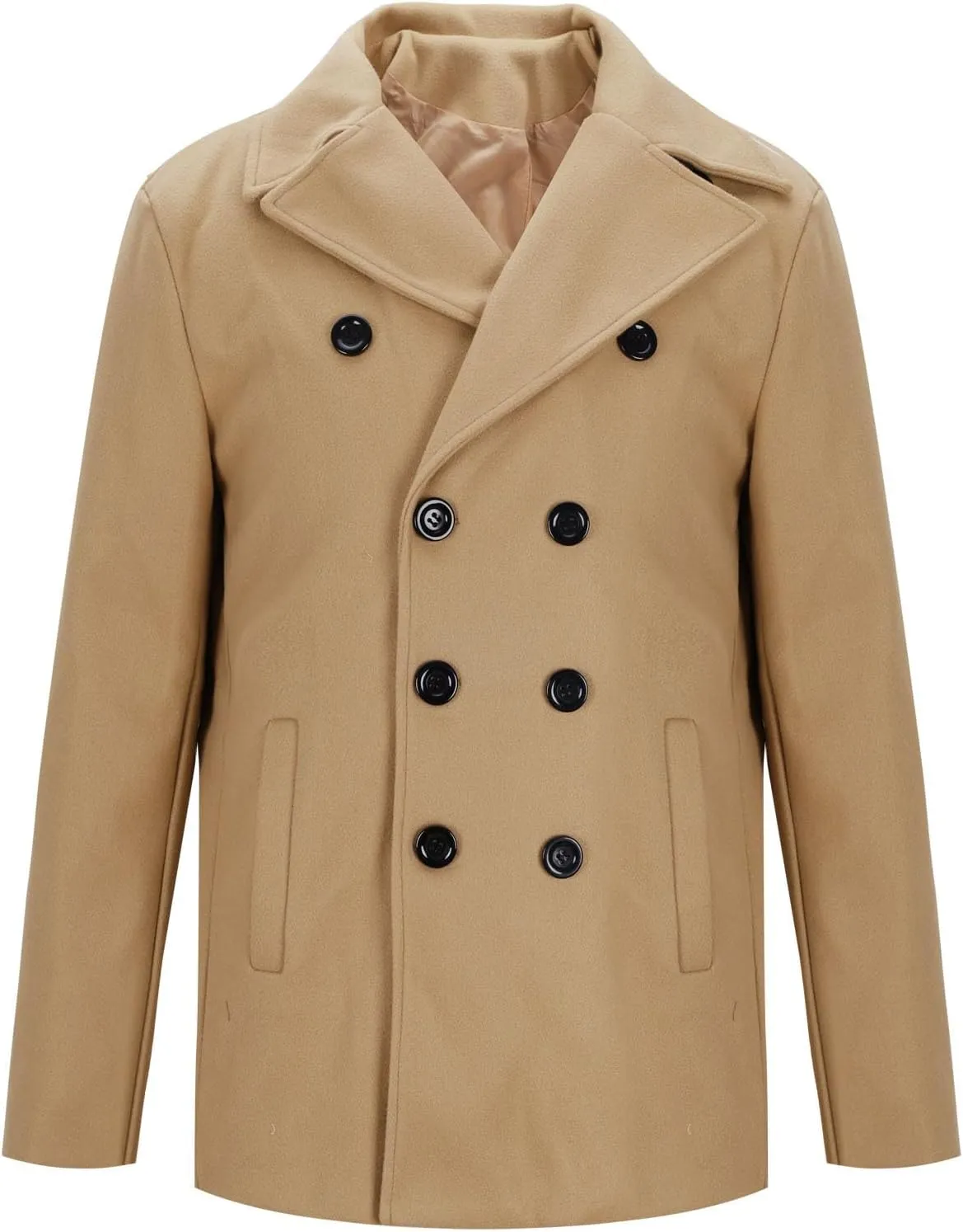 Dgoopd Men's Double Breasted Trench Coat Wool Blend Long Coat Notch Lapel Jacket Casual Pea Coat Windproof Jacket
