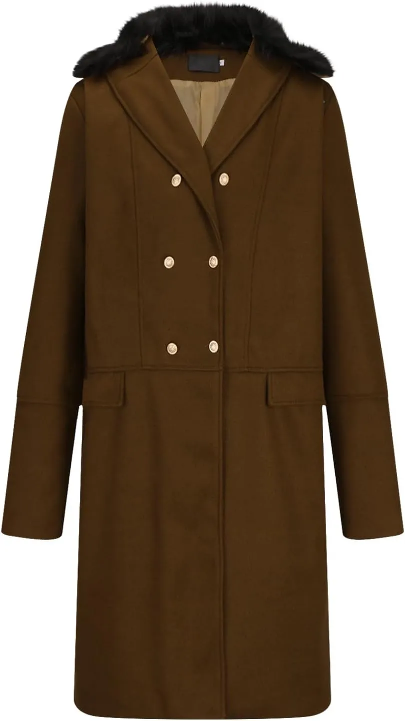 Dgoopd Mens Trench Coat Faux Fur Lapel Jacket Double Breasted Long Coat Open Front Cardigan Casual Peacoat Warm Winter Coat