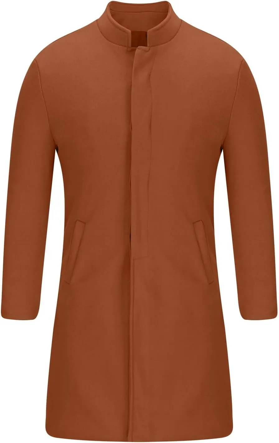 Dgoopd Mens Trench Coat Wool Blend Coat Open Front Cardigan Notch Lapel Jacket Business Casual Coat Long Pea Coat