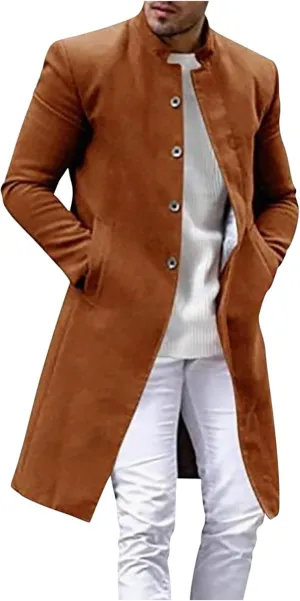Dgoopd Mens Trench Coat Wool Blend Coat Open Front Cardigan Notch Lapel Jacket Business Casual Coat Long Pea Coat