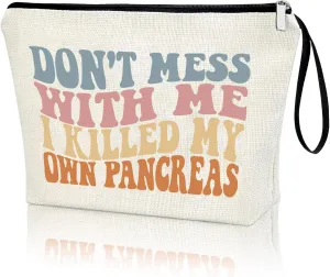 Diabetes Zipper Bag Type 1 Diabetes Support Diabetes Awareness Gift for Women Diabetic Survivor Funny Diabetes Makeup Bag Lazy Pancreas Club Pancreas Society Crew Present Cosmetic Travel Organizer