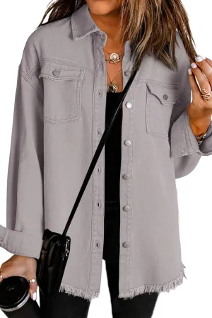 Dokotoo Women's Oversized Denim Jacket Casual Long Sleeve Denim Shirts Distresse Jean Jacket 2025 Spring Outfits