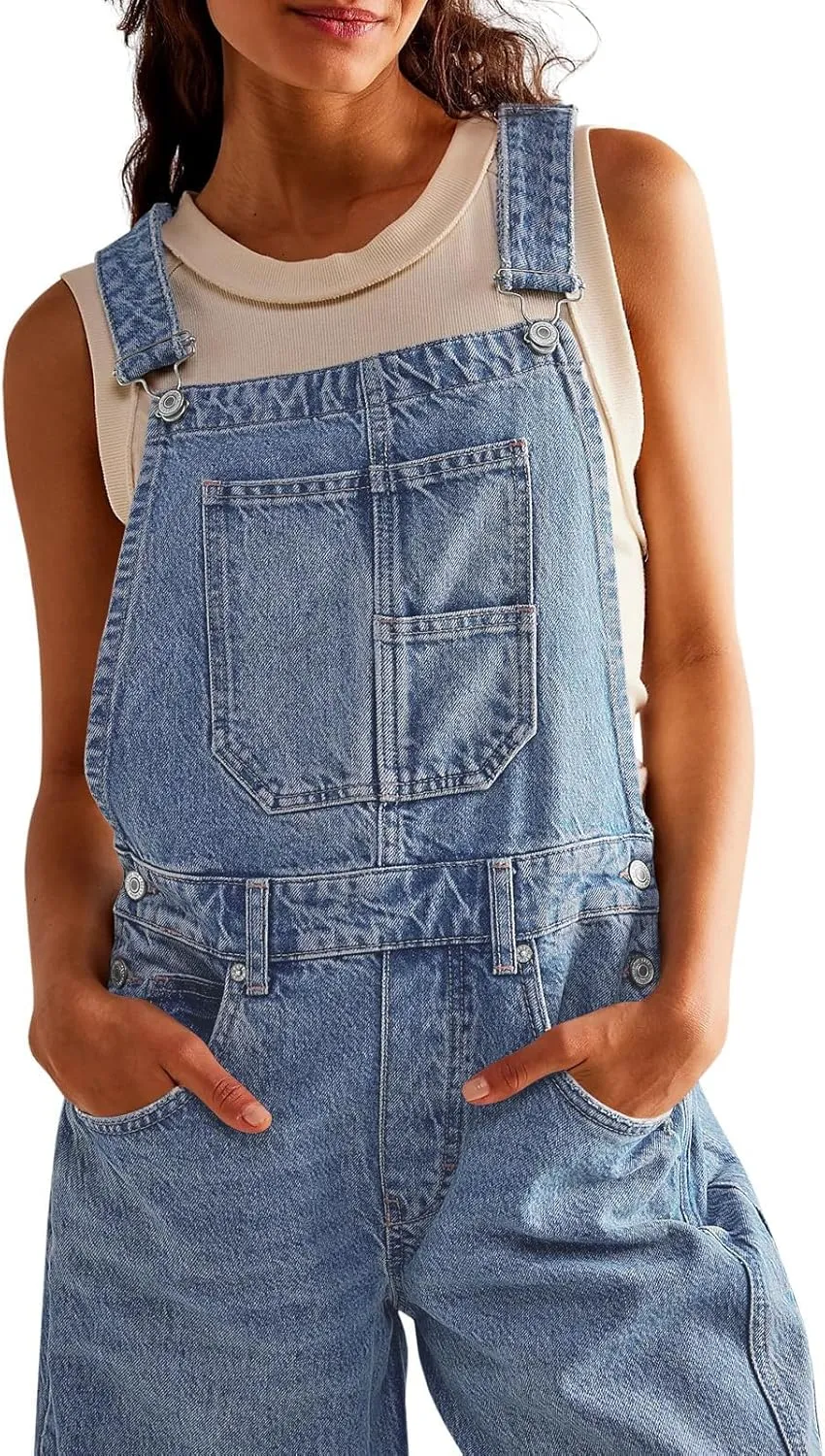 Dokuritu Overalls for Women Casual Adjustable Strap Baggy Denim Overalls Rompers Barrel Leg Jean Jumpsuit with Pockets
