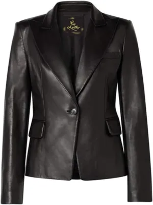 Double Breasted Corporate Blazer Coat for Women Real Lambskin Sooty Black Jacket for Office Meeting