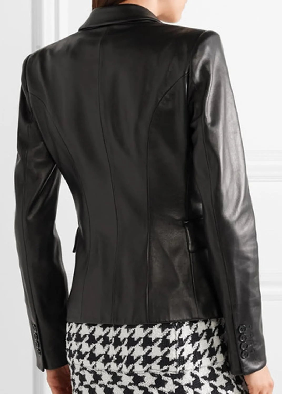 Double Breasted Corporate Blazer Coat for Women Real Lambskin Sooty Black Jacket for Office Meeting