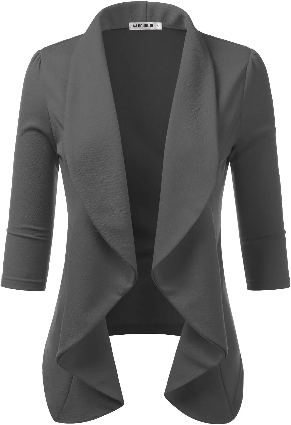 DOUBLJU Lightweight Thin 3/4 Sleeve Open Front Blazer Business Casual Deconstructed Jackets for Womens Clothes with Plus Size