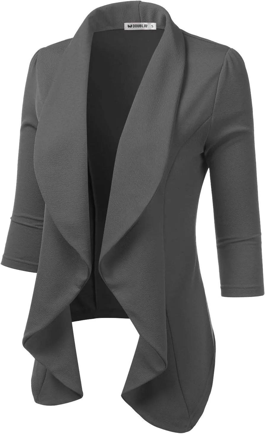 DOUBLJU Lightweight Thin 3/4 Sleeve Open Front Blazer Business Casual Deconstructed Jackets for Womens Clothes with Plus Size
