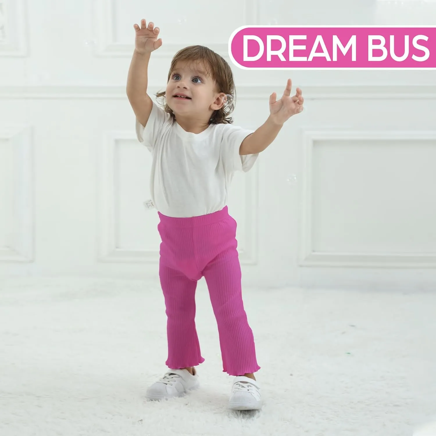 DREAM BUS 3 Pack Baby Girl Pants Toddler Leggings Solid Ribbed Cotton Baby Girls Flare Pants Toddler Bell Bottoms