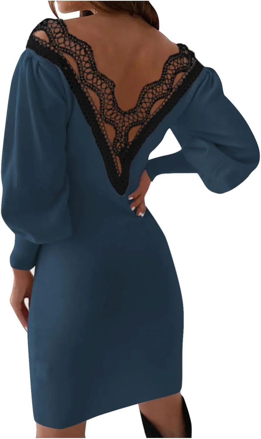 Dresses for Women Lace Crochet Sexy V Neck Backless Bodycon Lantern Sleeve A-Line Mini Dress 2025 Fashion Outfits
