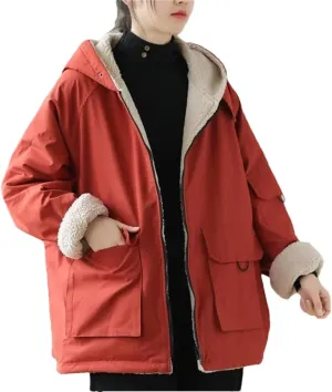 Dvbfufv Women Loose Casual Hooded Coat Women's Autumn Winter Cotton-Padded Jacket Female Jacket