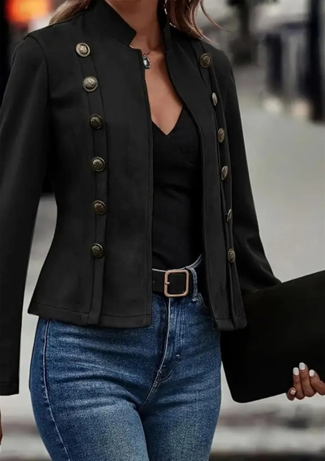 EFOFEI Women's Business Lightweight Jacket Double Breasted Blazer Semi Formal Trendy Coat