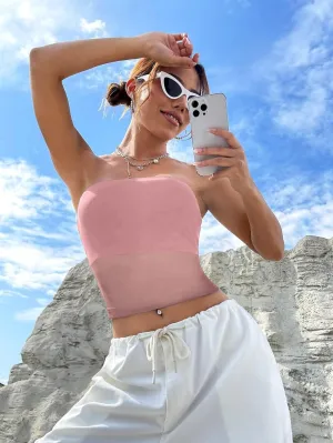 EMMIOL Tube Tops for Women Sexy See Through Y2K Tops Sheer Mesh Stretchy Bandeau Top Going Out Strapless Top