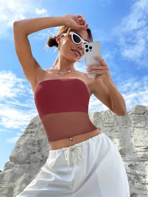 EMMIOL Tube Tops for Women Sexy See Through Y2K Tops Sheer Mesh Stretchy Bandeau Top Going Out Strapless Top