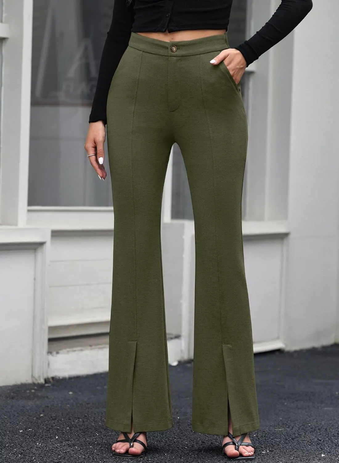 EVALESS Womens Dress Pants 2024 Fashion High Waisted Casual Flare Pants Slim Stretch Business Work Pants