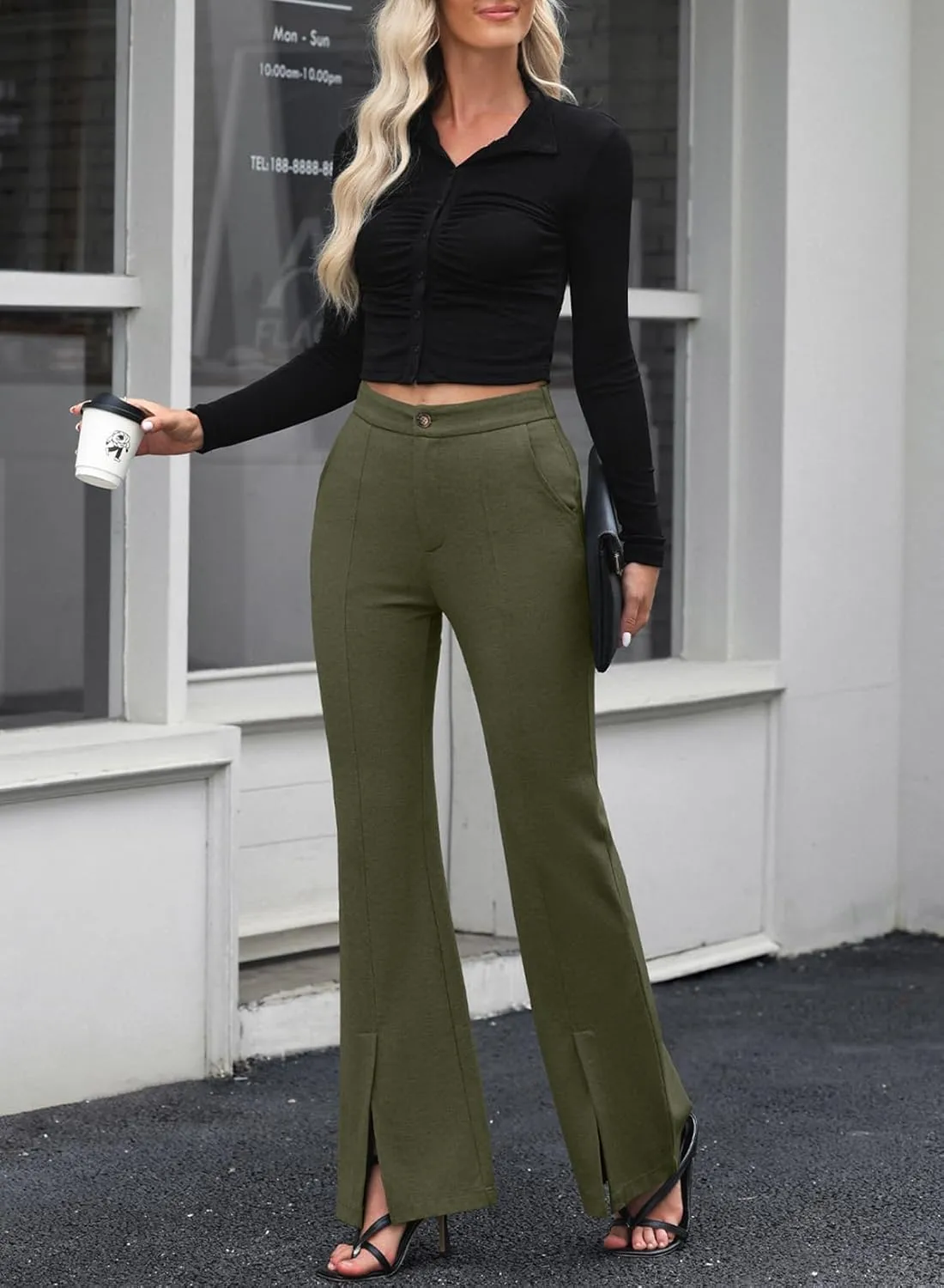 EVALESS Womens Dress Pants 2024 Fashion High Waisted Casual Flare Pants Slim Stretch Business Work Pants