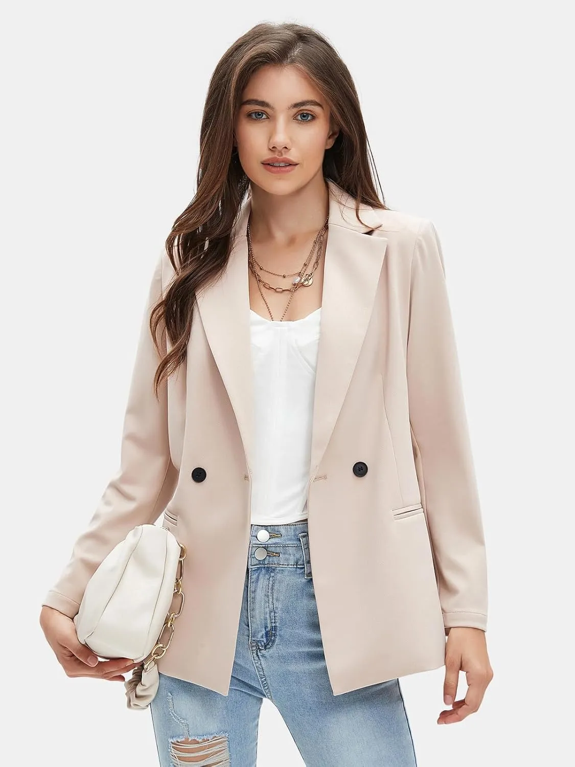 EXLURA Women's Business Casual Blazers Lightweight Long Sleeve Knit Lapel Loose Fit Work Office Suit Jackets with Pocket 2025