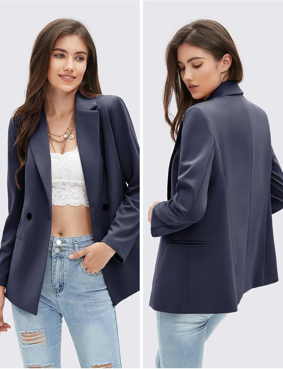 EXLURA Women's Business Casual Blazers Lightweight Long Sleeve Knit Lapel Loose Fit Work Office Suit Jackets with Pocket 2025