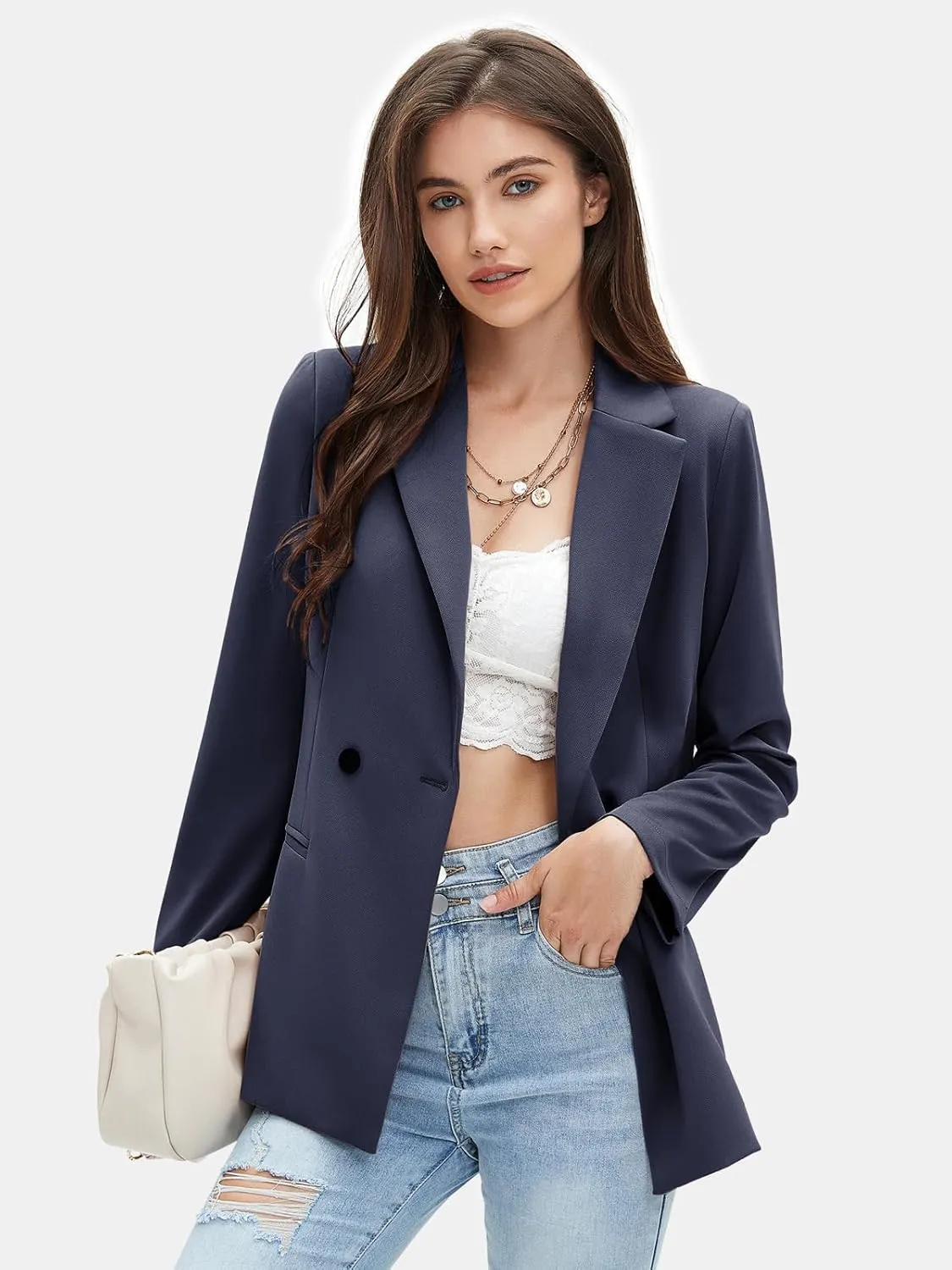 EXLURA Women's Business Casual Blazers Lightweight Long Sleeve Knit Lapel Loose Fit Work Office Suit Jackets with Pocket 2025