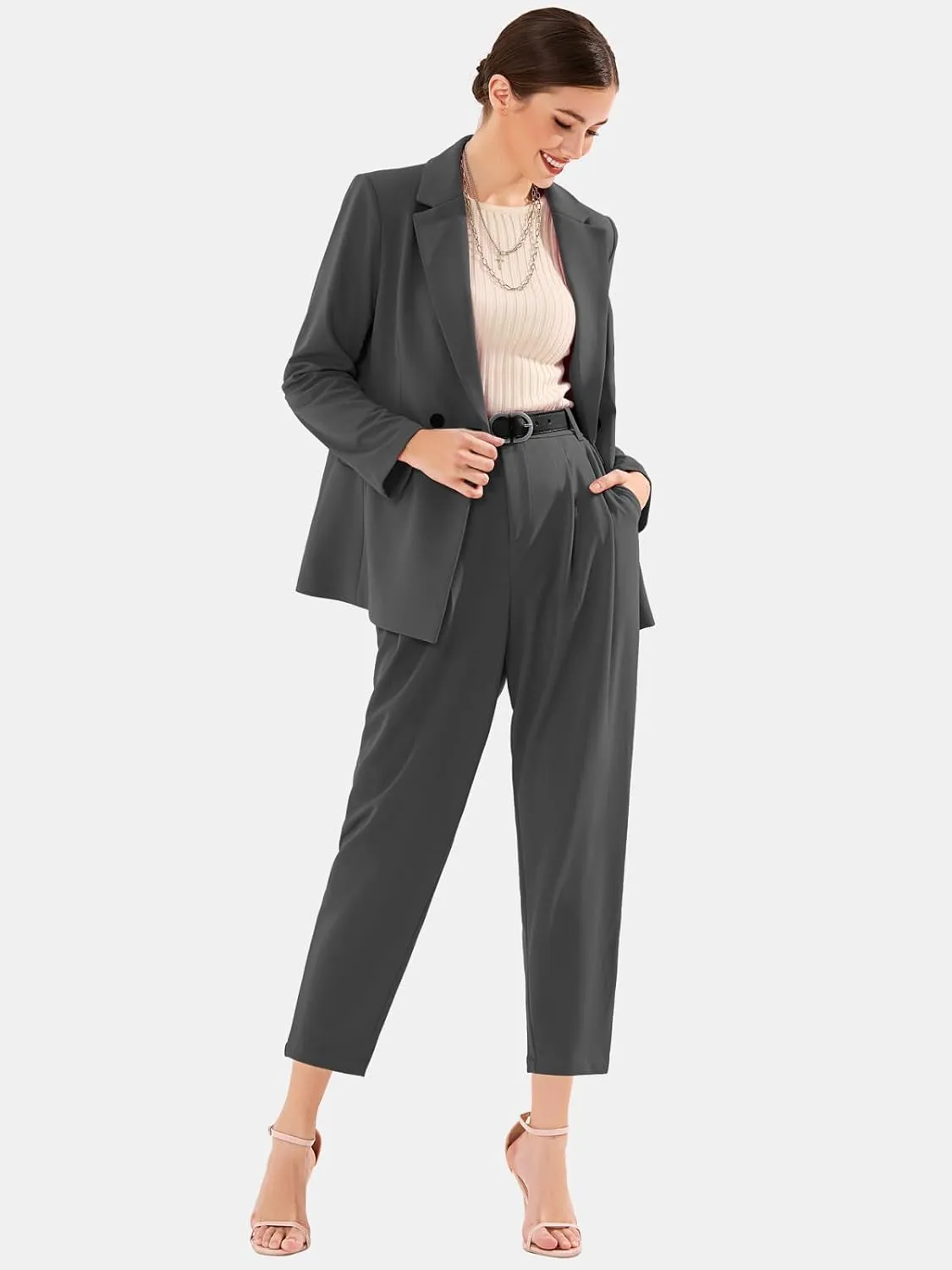 EXLURA Women's Business Casual Blazers Lightweight Long Sleeve Knit Lapel Loose Fit Work Office Suit Jackets with Pocket 2025