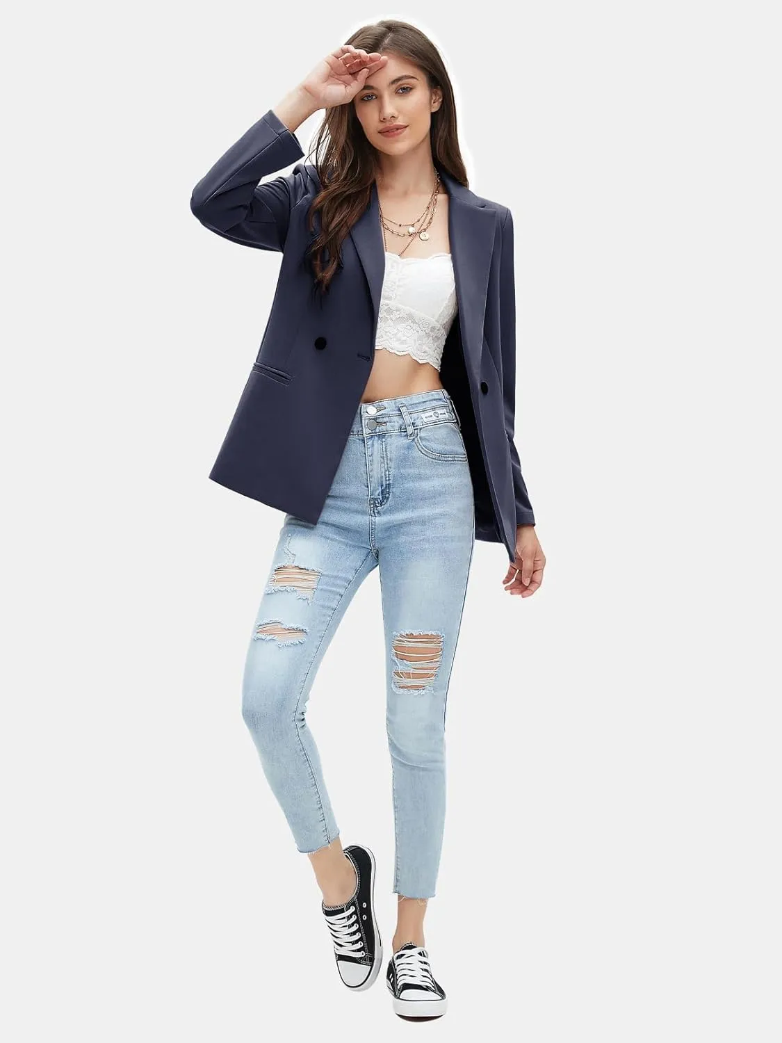 EXLURA Women's Business Casual Blazers Lightweight Long Sleeve Knit Lapel Loose Fit Work Office Suit Jackets with Pocket 2025