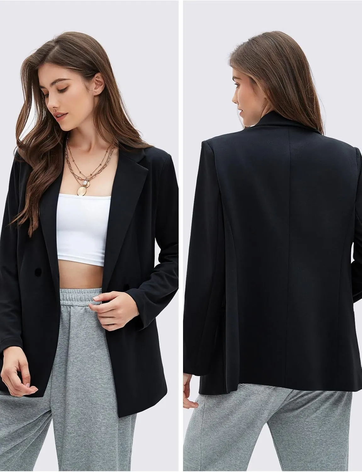 EXLURA Women's Business Casual Blazers Lightweight Long Sleeve Knit Lapel Loose Fit Work Office Suit Jackets with Pocket 2025