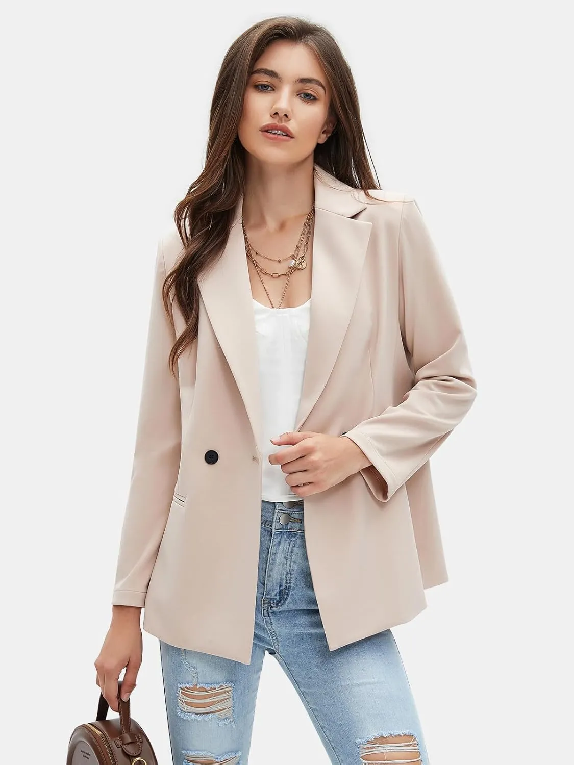 EXLURA Women's Business Casual Blazers Lightweight Long Sleeve Knit Lapel Loose Fit Work Office Suit Jackets with Pocket 2025