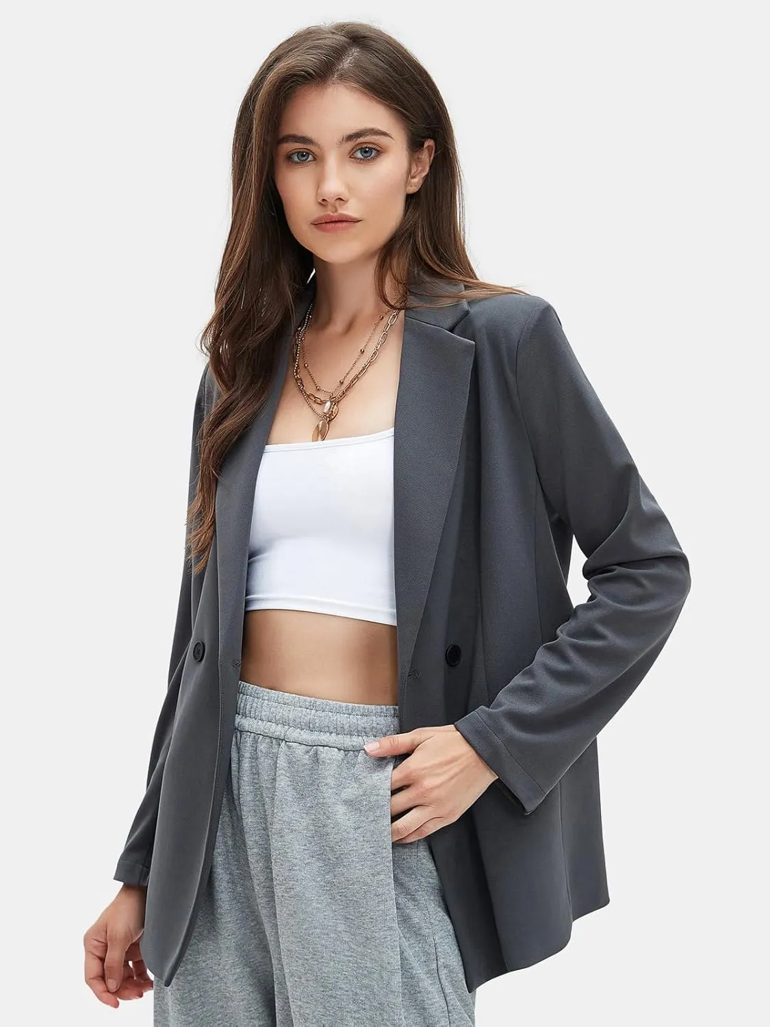 EXLURA Women's Business Casual Blazers Lightweight Long Sleeve Knit Lapel Loose Fit Work Office Suit Jackets with Pocket 2025