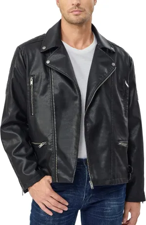 Fahsyee Faux Leather Jacket Men - Black Bomber Jackets Motorcycle Stand Collar Lightweight Zip-Up Slim Fit Biker Coat