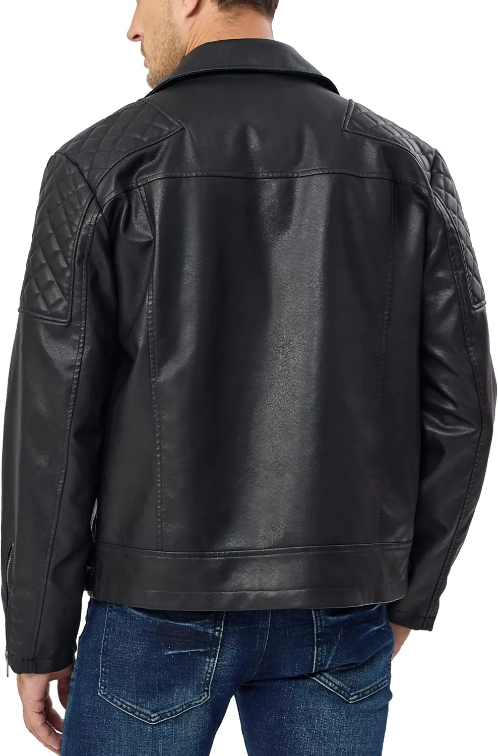 Fahsyee Faux Leather Jacket Men - Black Bomber Jackets Motorcycle Stand Collar Lightweight Zip-Up Slim Fit Biker Coat