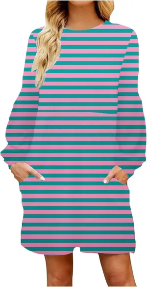 Fall Maxi Dresses for Women 2024 Casual Long Sleeve Boho Mini Dress Loose Fit Elegant Beach Dresses with Pockets Plus Size Dresses Pink M