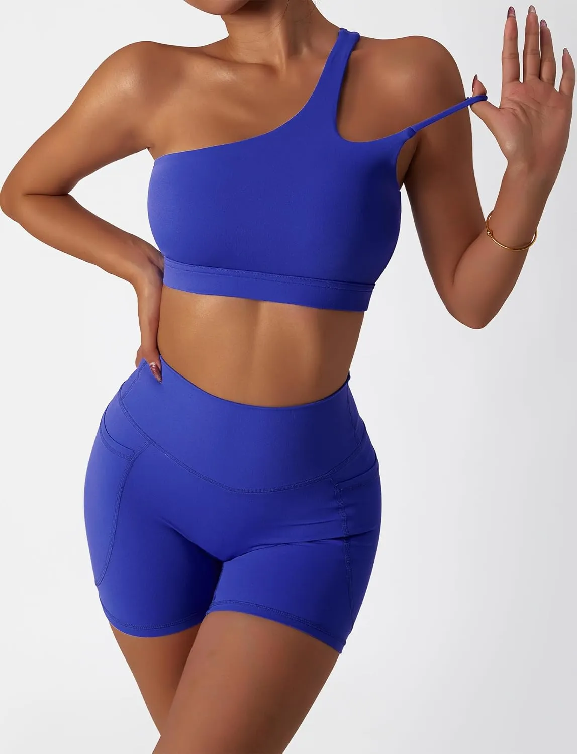 FEOYA One Shoulder Double Strap Sports Bra for Women Asymmetrical Padded Workout Yoga Bra