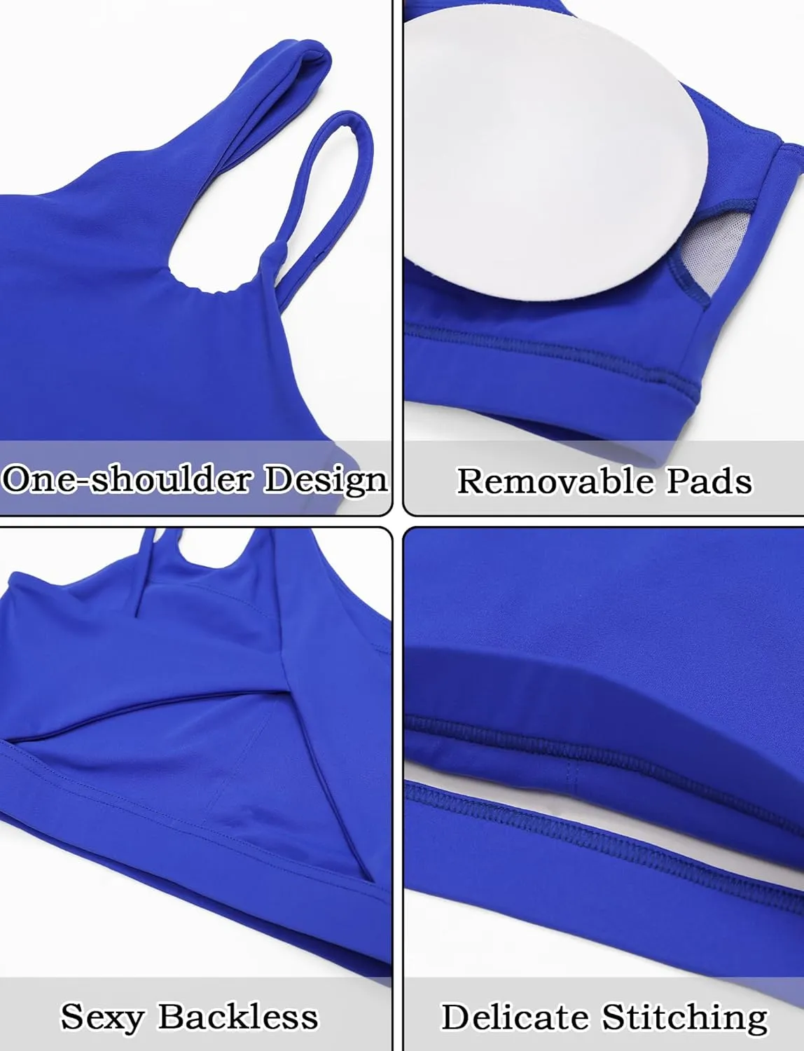 FEOYA One Shoulder Double Strap Sports Bra for Women Asymmetrical Padded Workout Yoga Bra