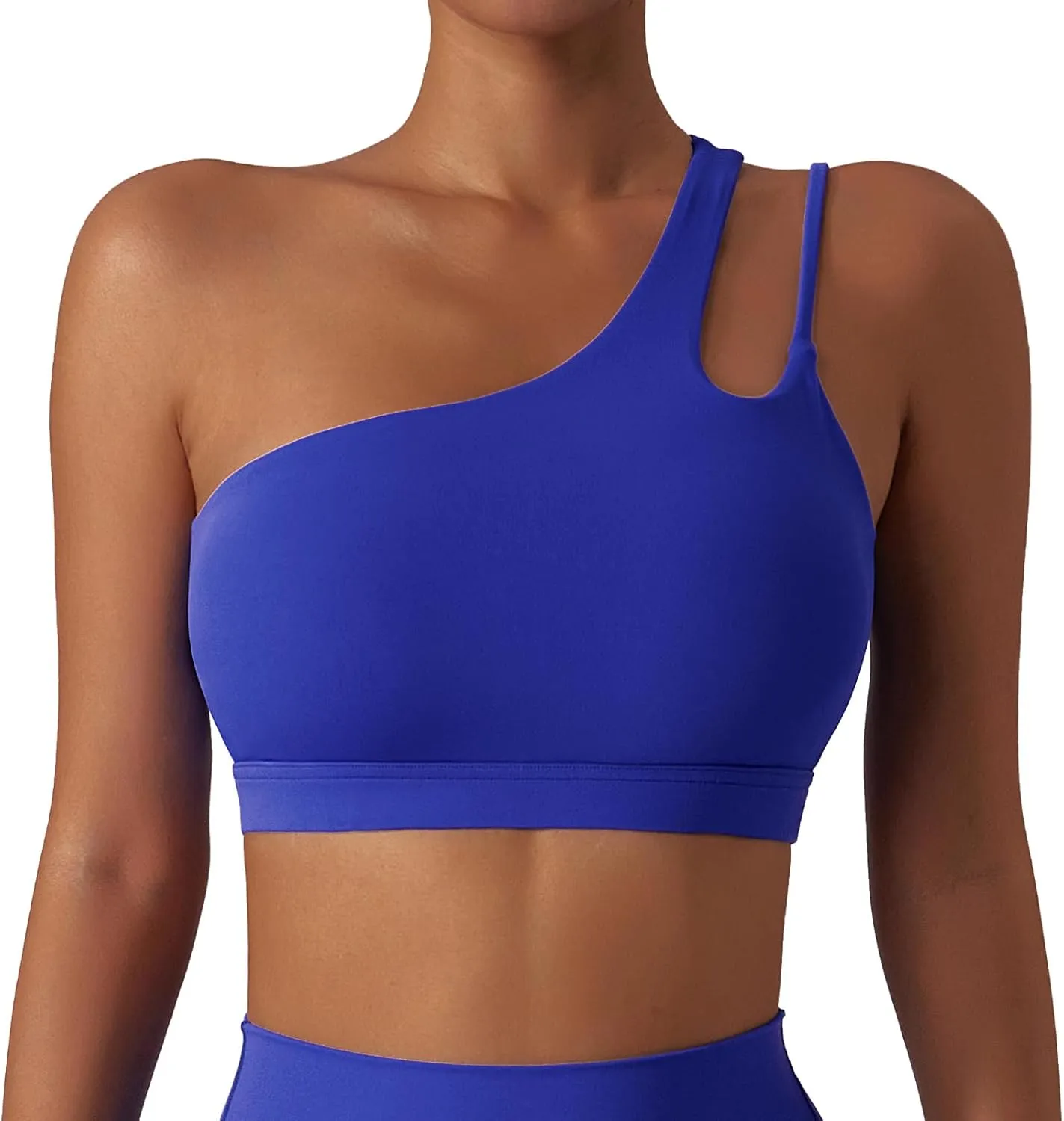 FEOYA One Shoulder Double Strap Sports Bra for Women Asymmetrical Padded Workout Yoga Bra