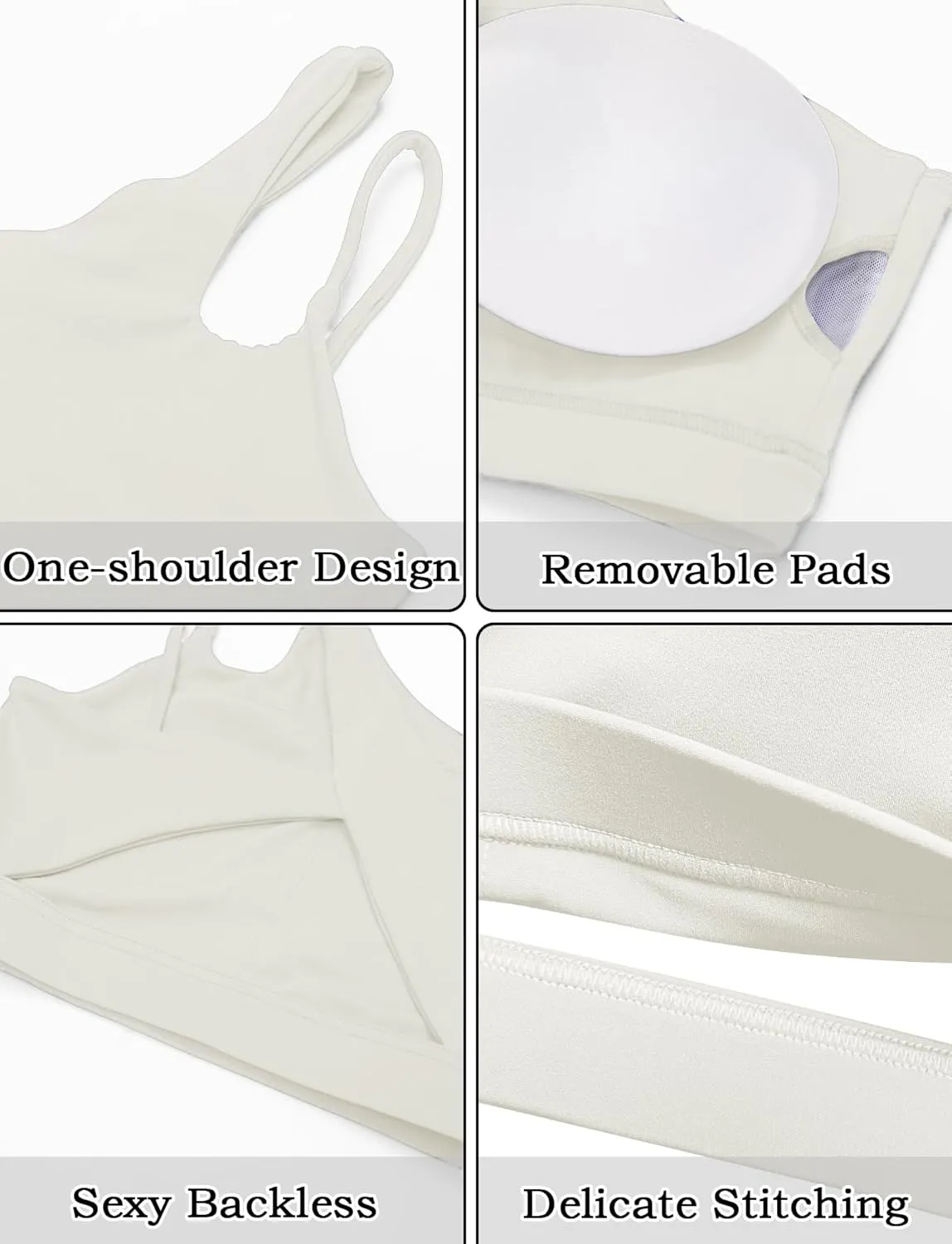 FEOYA One Shoulder Double Strap Sports Bra for Women Asymmetrical Padded Workout Yoga Bra