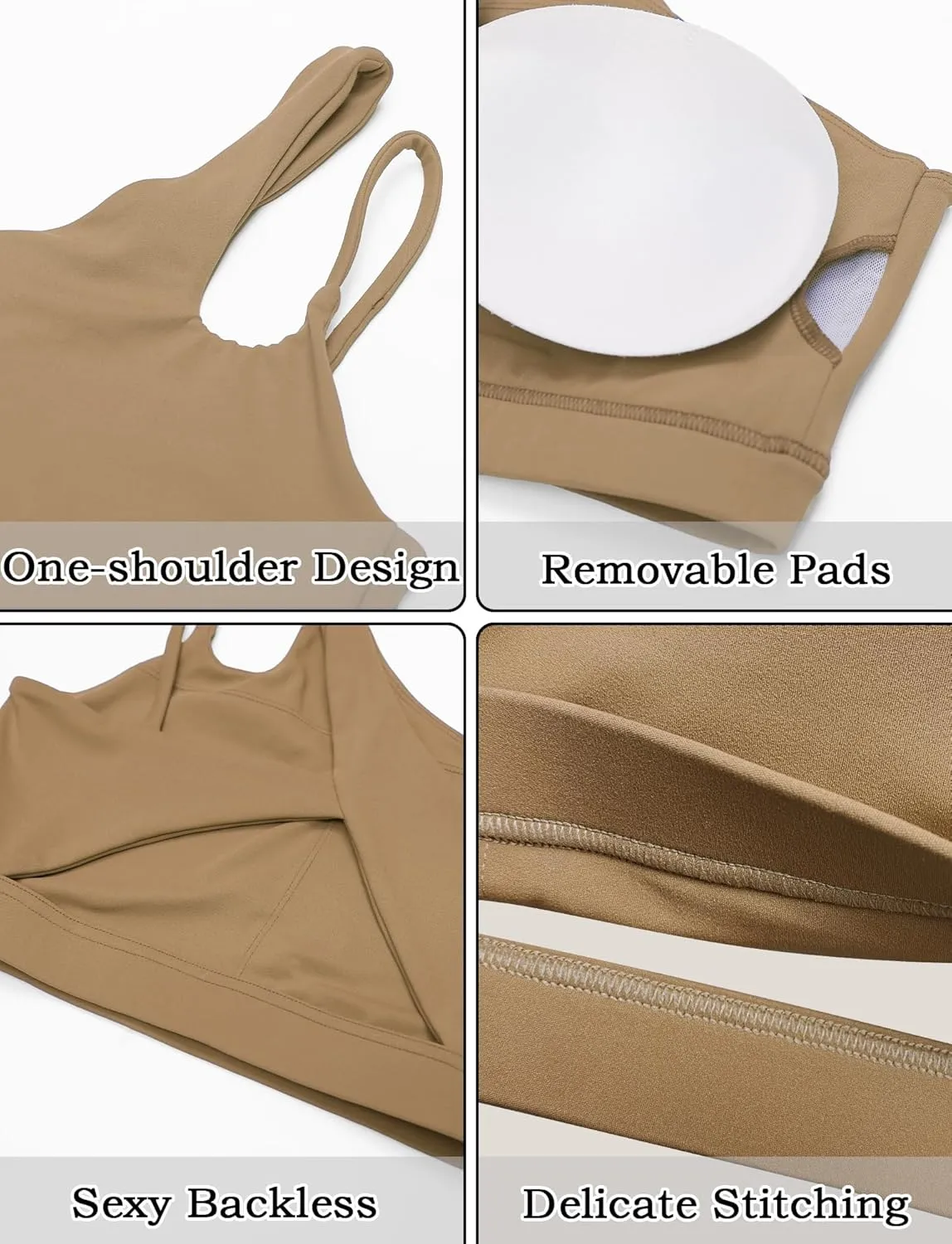 FEOYA One Shoulder Double Strap Sports Bra for Women Asymmetrical Padded Workout Yoga Bra