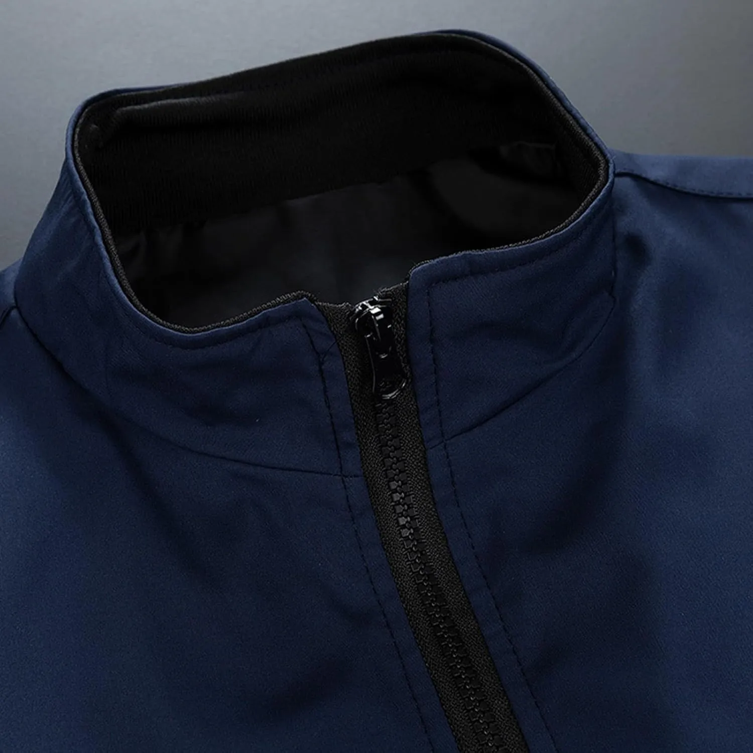 Finelylove Jacket Coat for Men Lightweight Long Sleeve Stand Collar Bomber Jacket Active Outdoor Windbreaker with Pocket