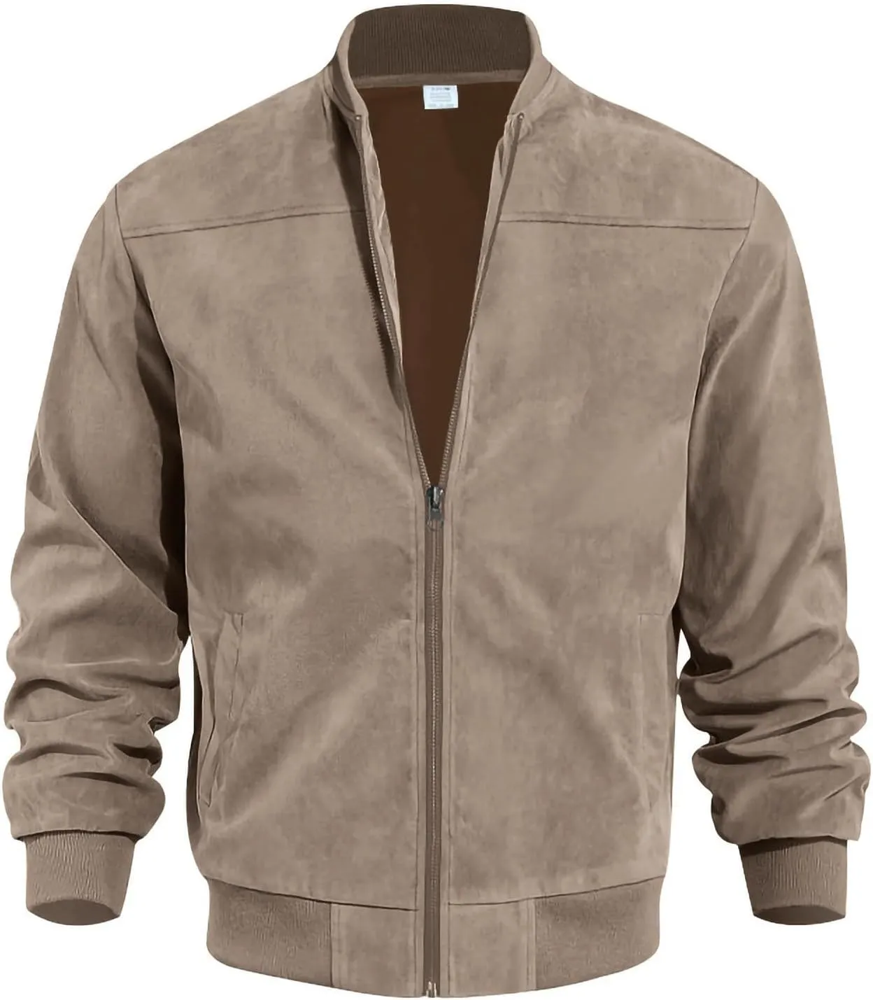 Finelylove Mens Faux Suede Leather Jacket Lightweight Casual Solid Bomber Jacket Water Resistant Windbreaker Outwear