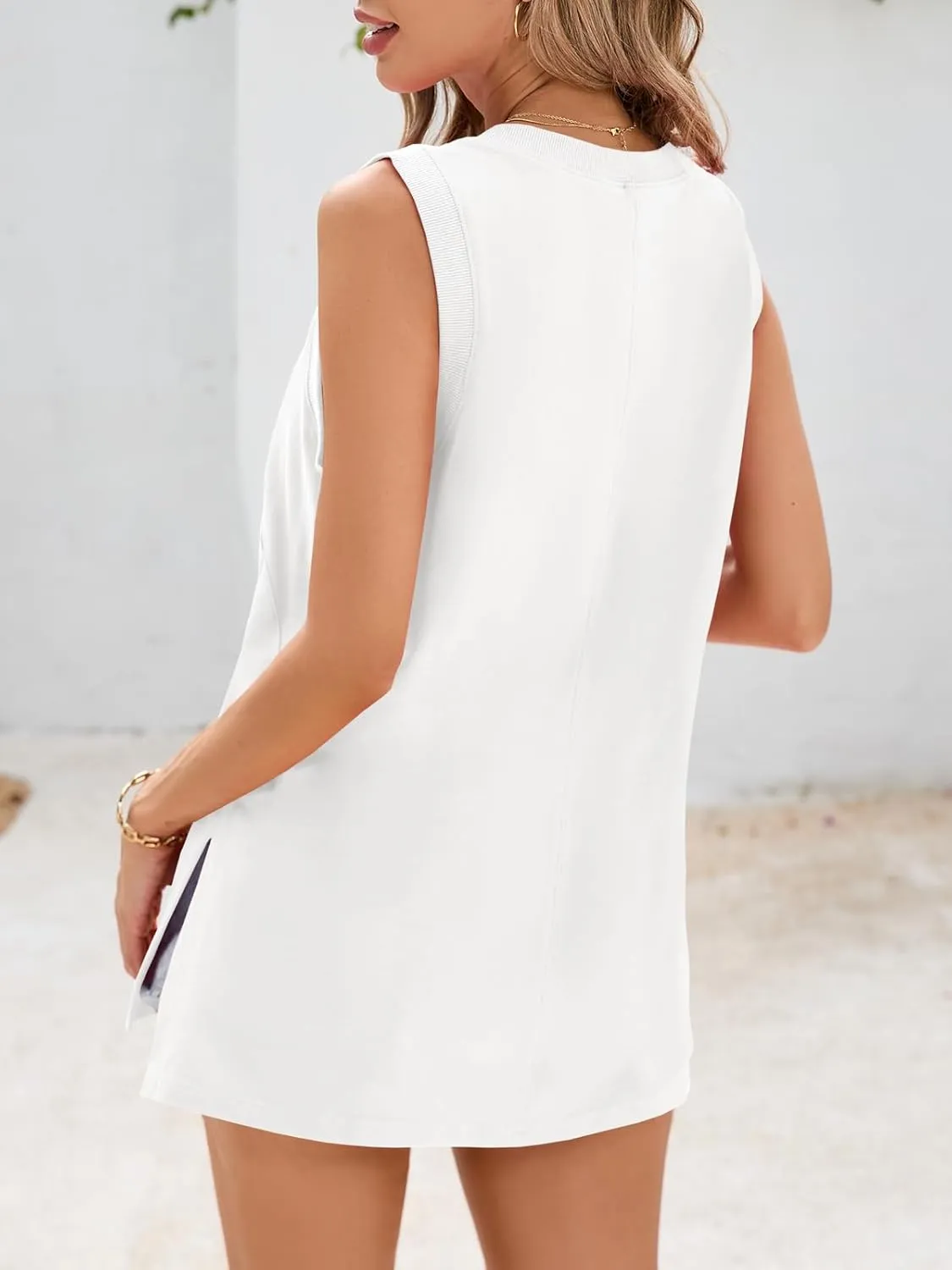 Fisoew Womens Summer Tank Tops V Neck Sleeveless Casual Loose Flowy Tunic Workout T Shirts