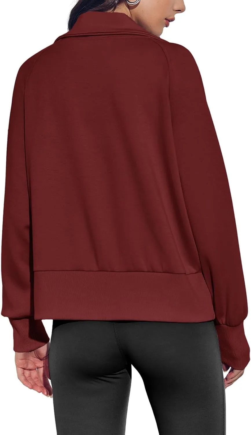 Fisoew Women's Zip up Sweatshirt Collared Neck Long Sleeve Loose Casual Lightweight Jacket with Pockets