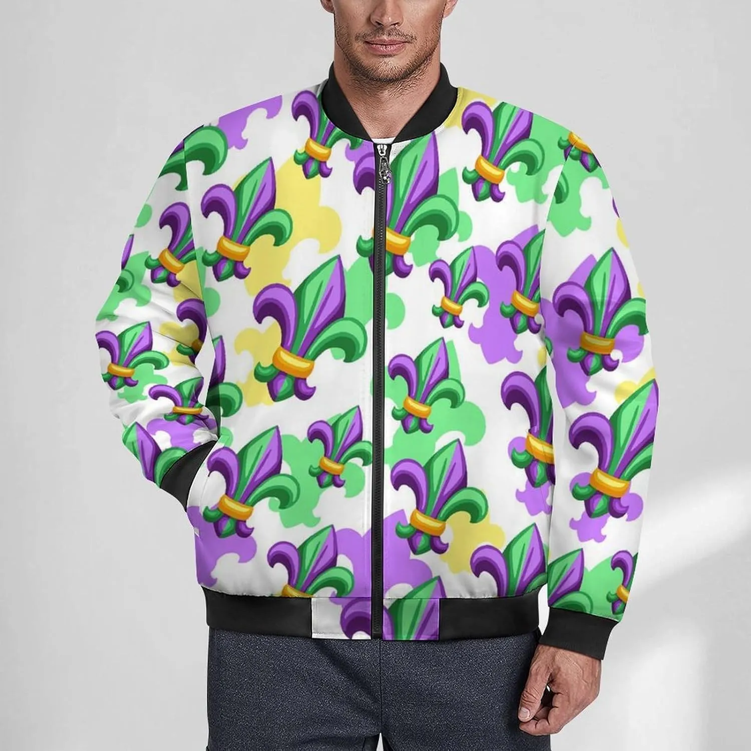 Fleur De Lis Men's Bomber Jacket Lightweight Windbreaker Fashion Spring Fall Coats Casual Jackets for Men