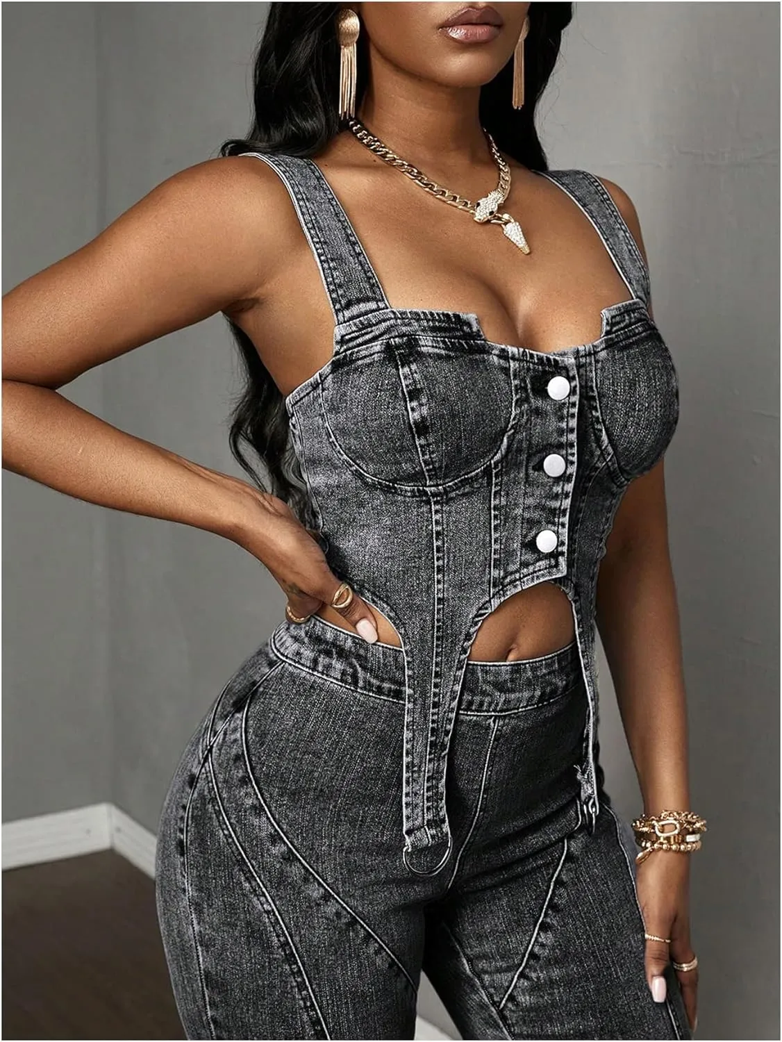 Floerns Women's Y2k Sleeveless Denim Tank Top Button Vintage Asymmetrical Hem Vest Shirts