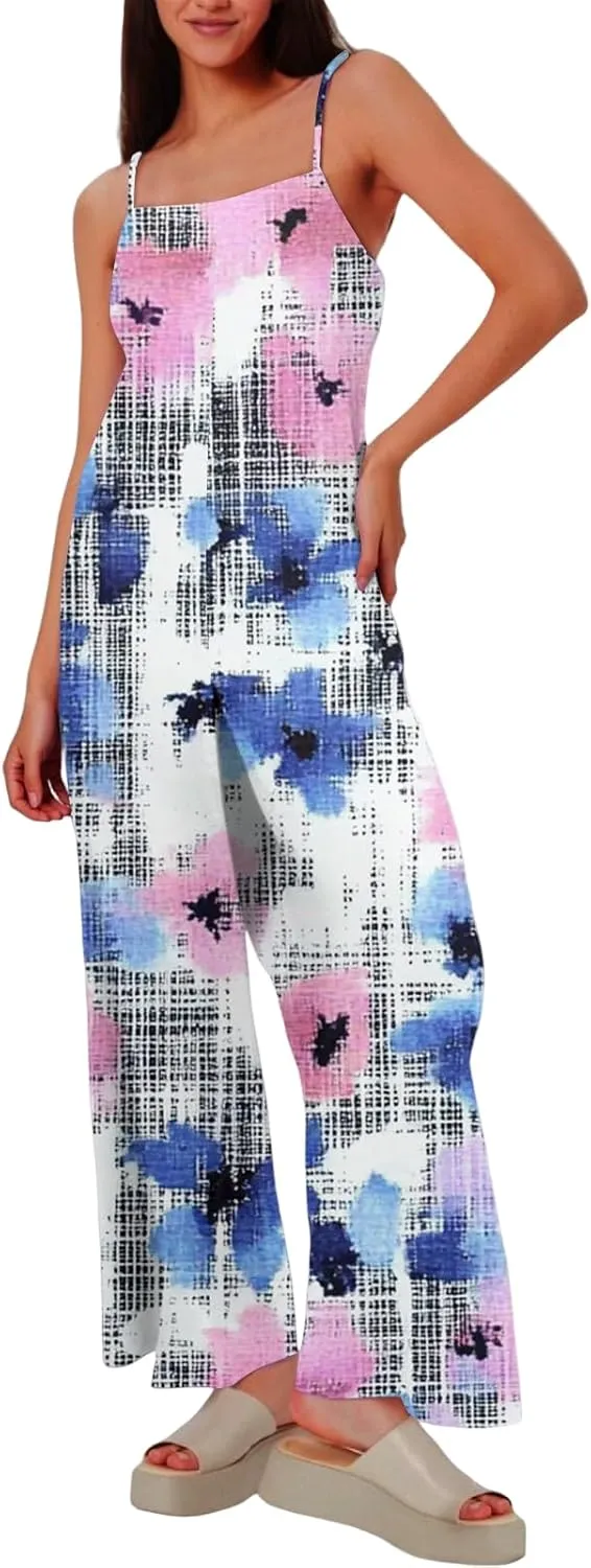 Floral Jumpsuits for Women Summer Boho Jumpsuits Casual Wide Leg Long Pant Rompers One Piece Beach Vacation Outfits